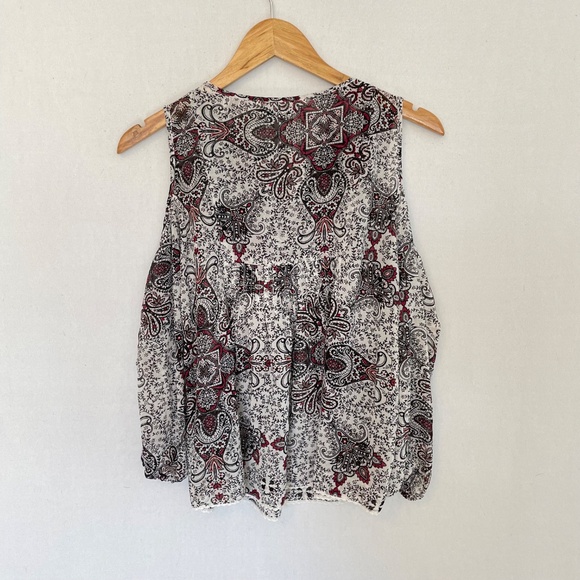 REBECCA MINKOFF Size Small Cold Shoulder White Black & Red Paisley Print Blouse - Picture 4 of 7